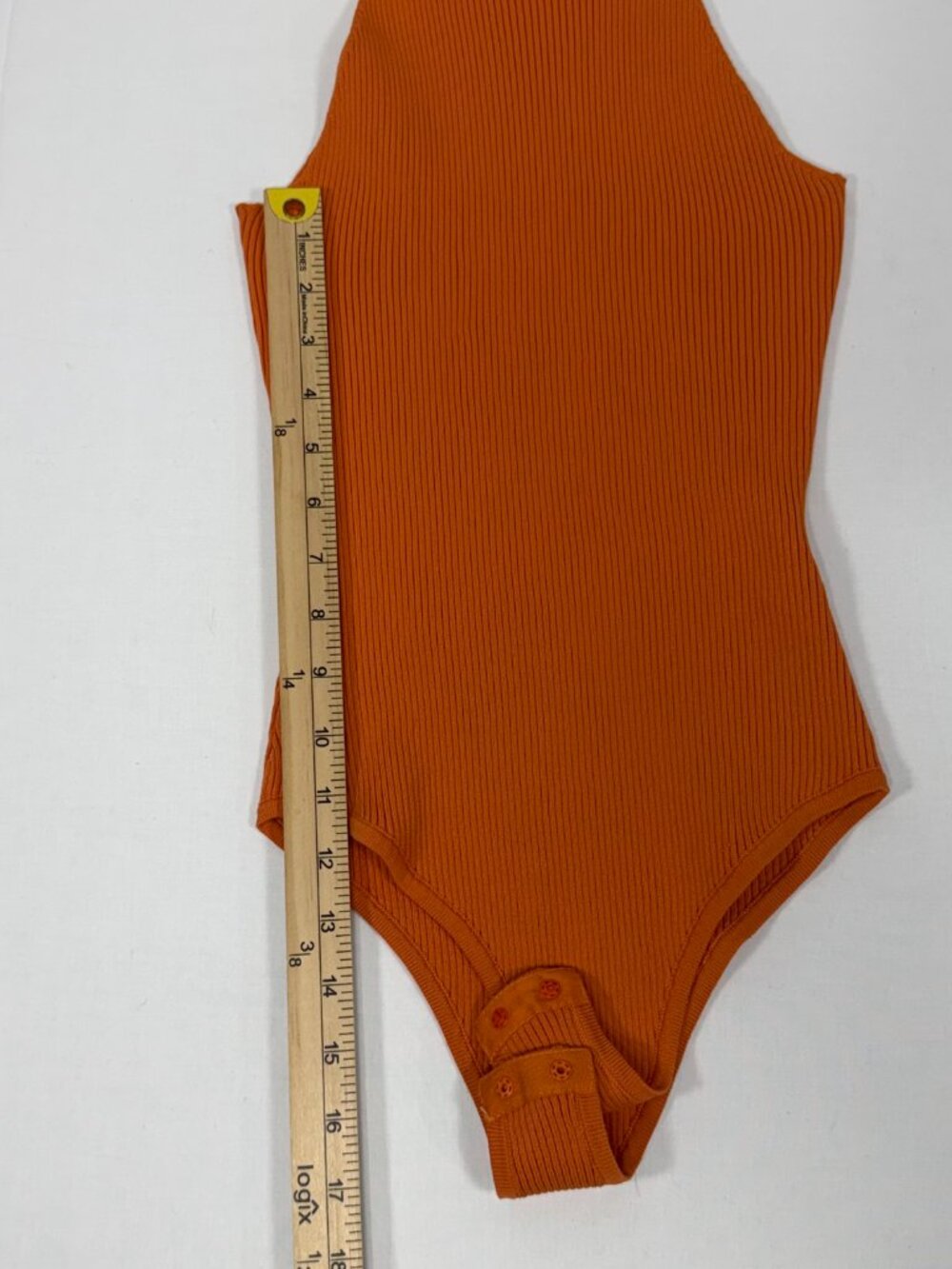 Happily Grey Burnt Orange Ribbed Halter Mock Neck Bodysuit Size S Small - Picture 6 of 9